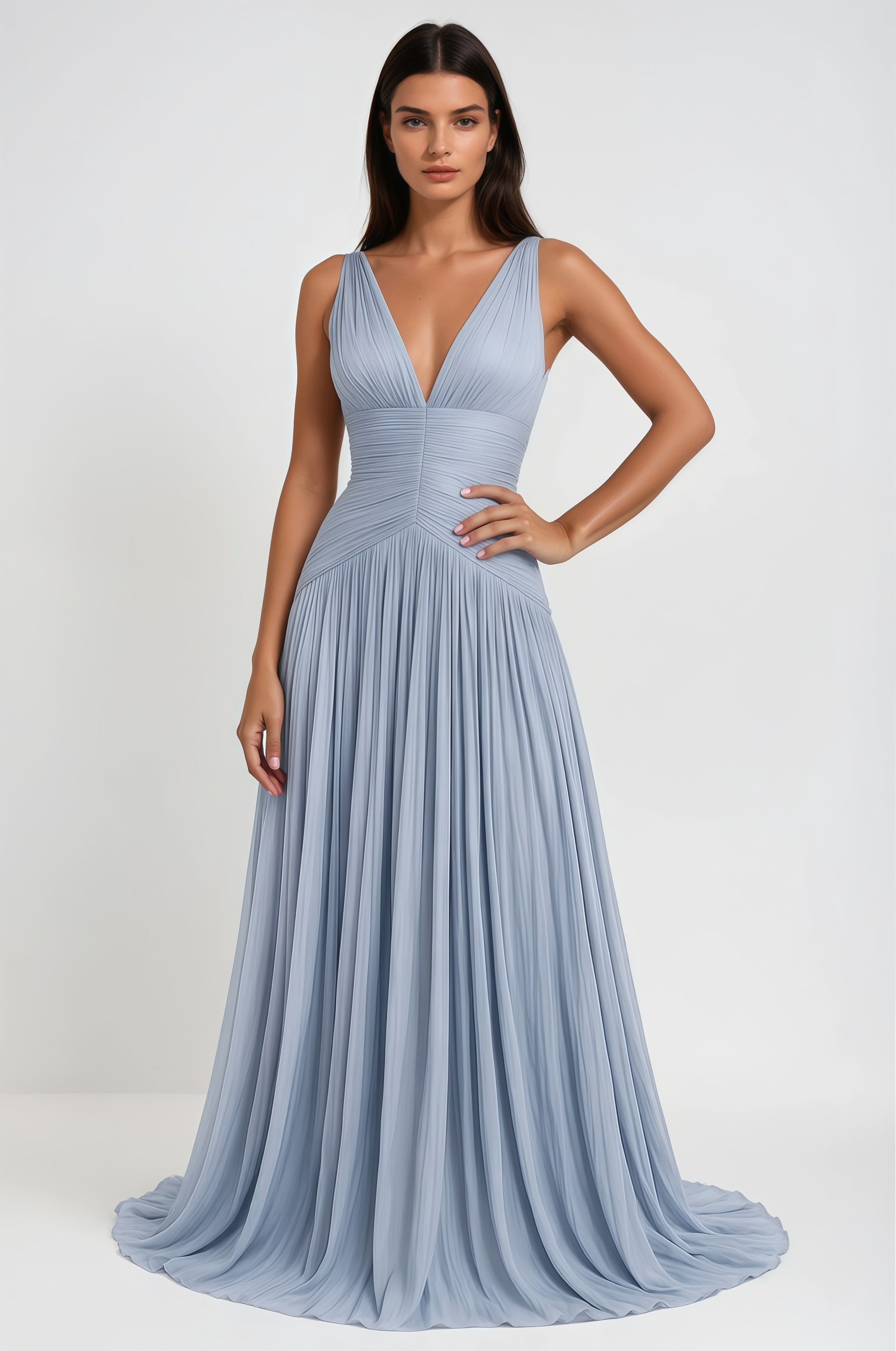 Isa™| Térébenthine Blue Shiny Gathered Maxi Dress