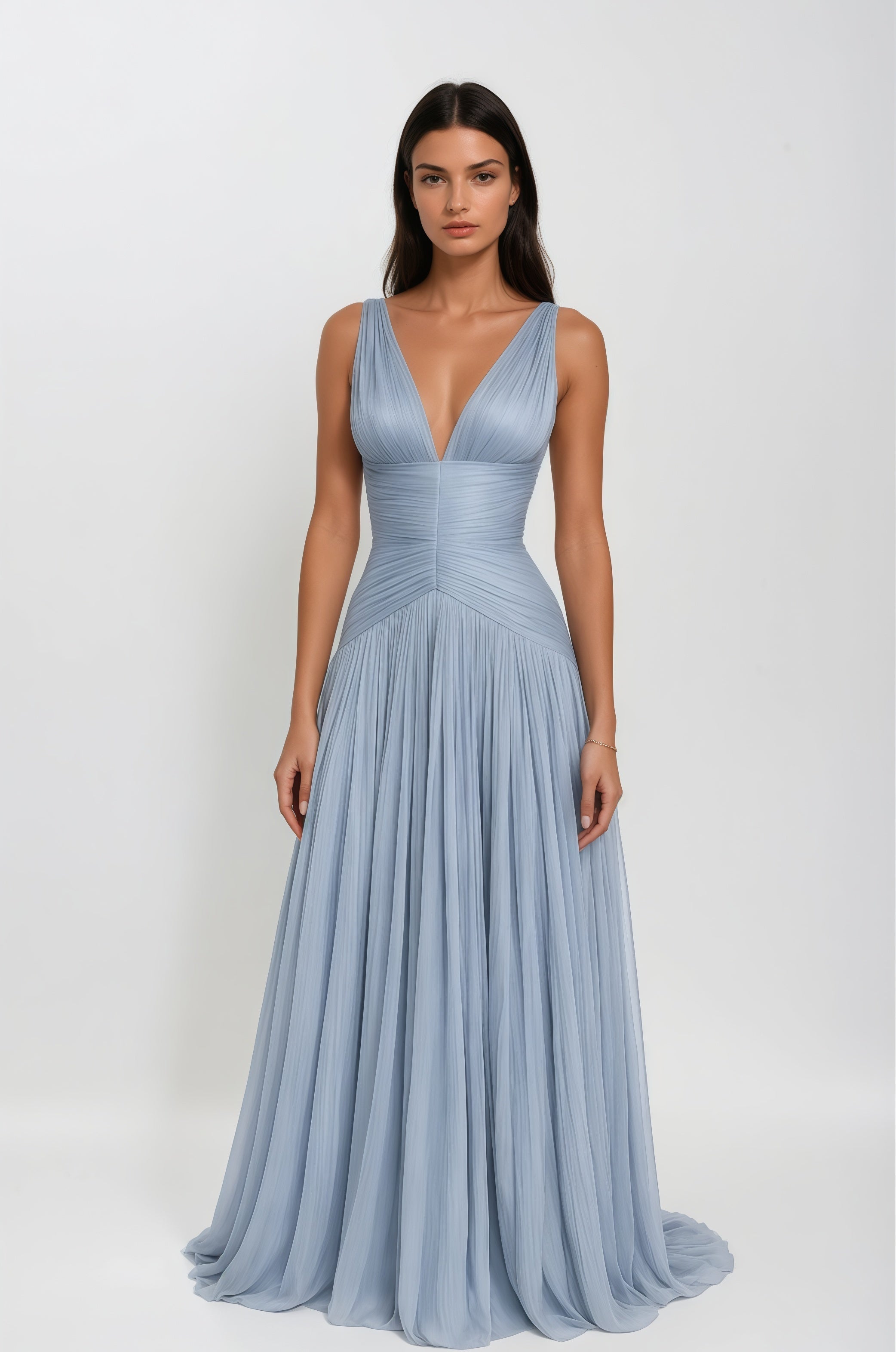 Isa™| Térébenthine Blue Shiny Gathered Maxi Dress