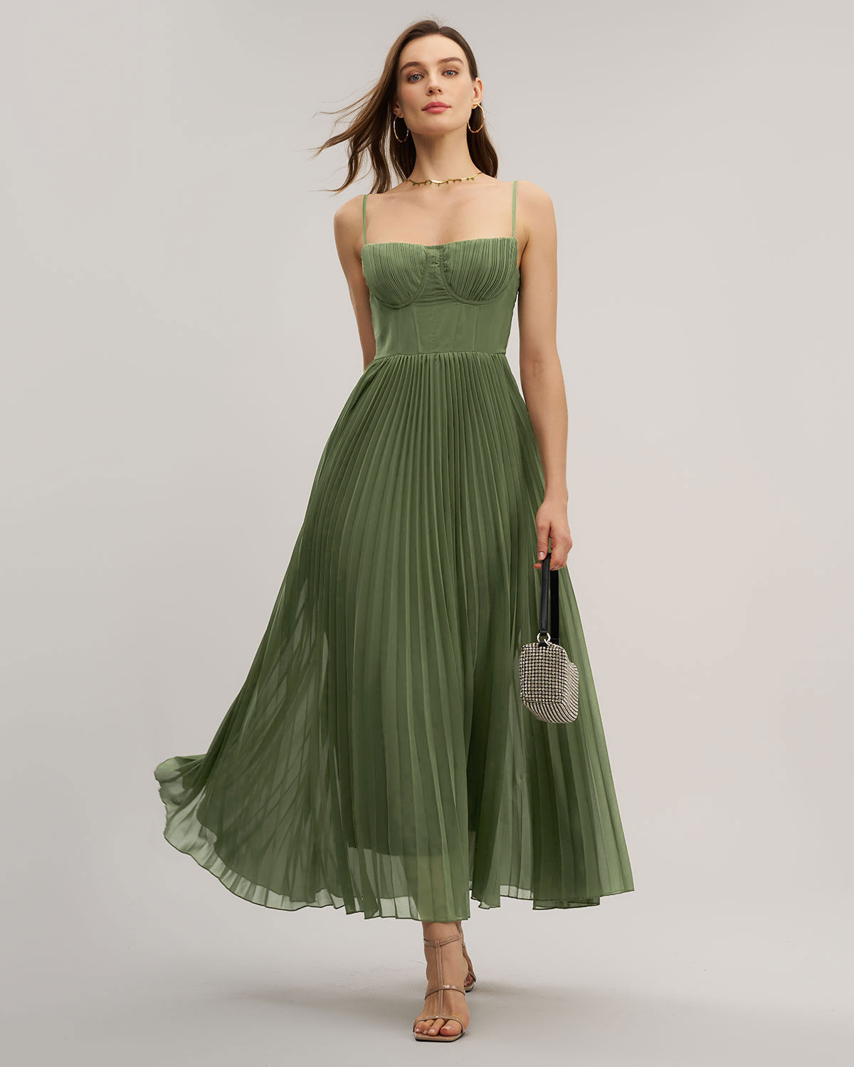 Serena™ | Green Sweetheart Neck Flowy Slip Maxi Dress