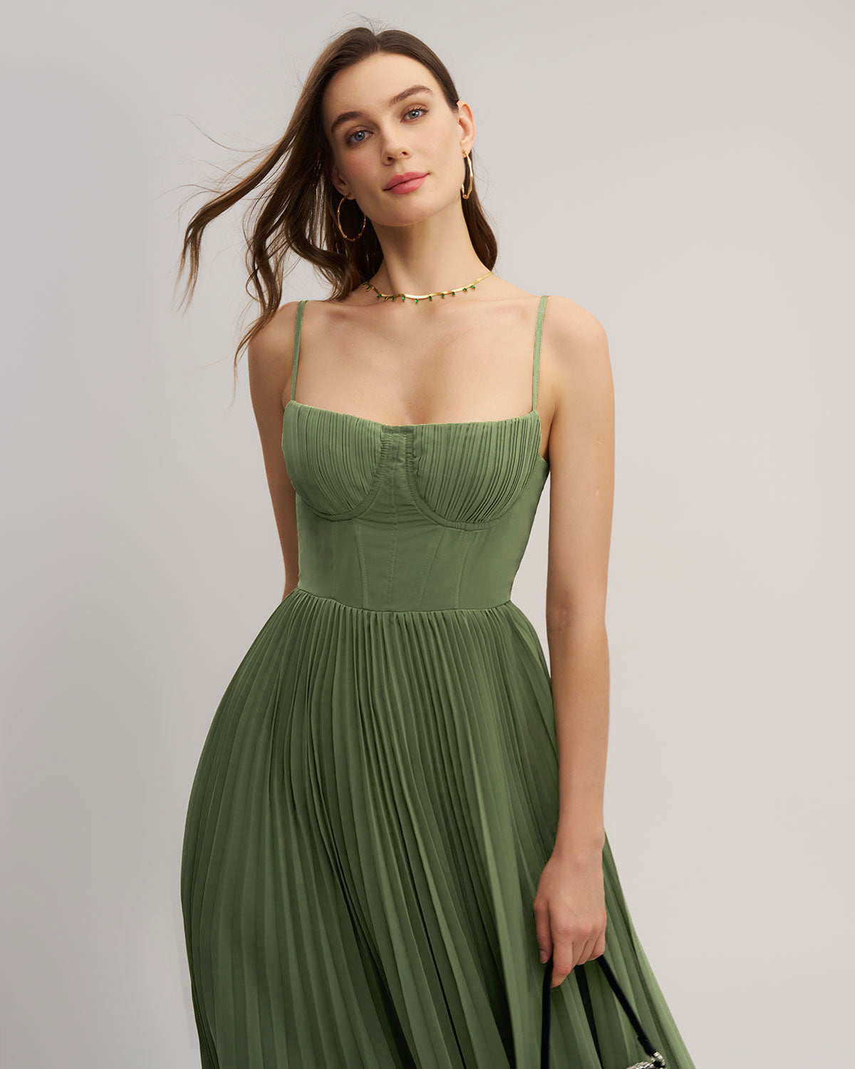 Serena™ | Green Sweetheart Neck Flowy Slip Maxi Dress